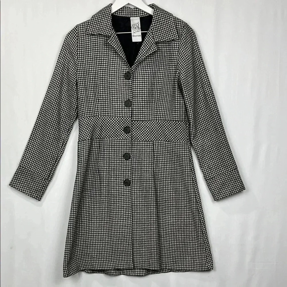 Cherish Womens Jacket/Dress Black & White Houndstooth Check Button Up 15% Wool - Picture 1 of 12